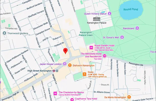 Map showing the office at 96 Kensington High Street, London W8 4SG